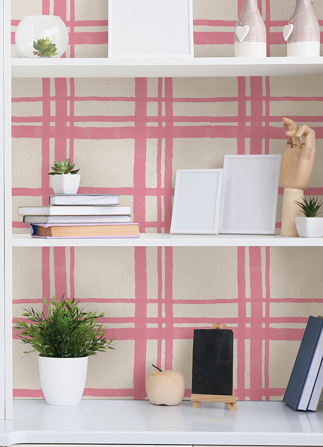 Plaid Think Pink Geometric Peel and Stick Wallpaper - Brewster Wallcovering