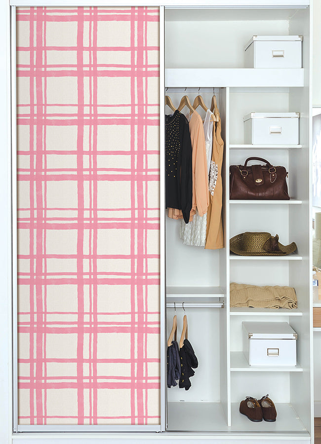 Plaid Think Pink Geometric Peel and Stick Wallpaper - Brewster Wallcovering