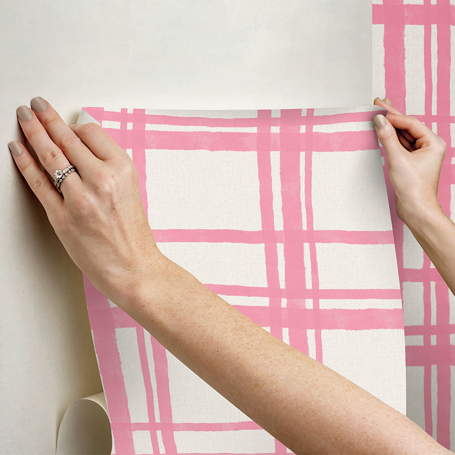 Plaid Think Pink Geometric Peel and Stick Wallpaper - Brewster Wallcovering