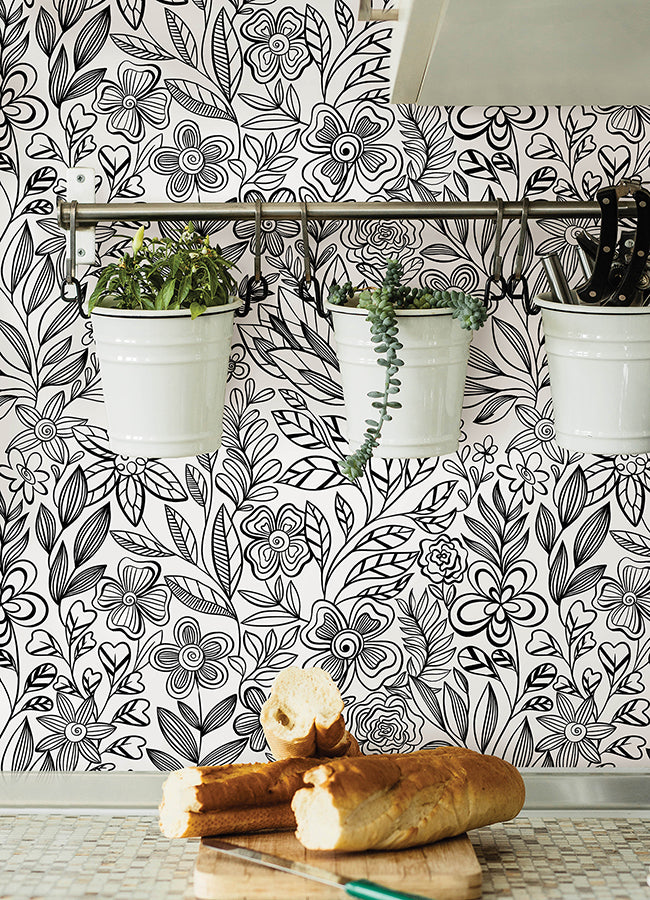 Garden Simply Stated Florals Flower Peel and Stick Wallpaper - Brewster Wallcovering