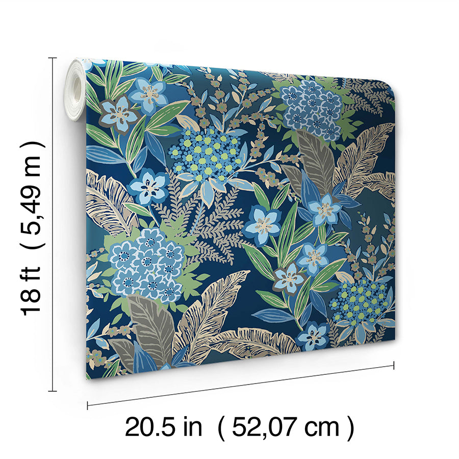 Azure Blue RuJardin Peel and Stick Wallpaper  | Brewster Wallcovering - The WorkRm