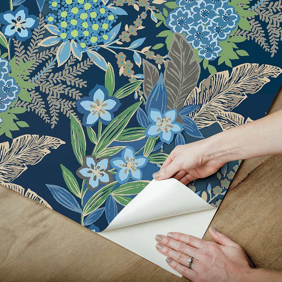 Azure Blue RuJardin Peel and Stick Wallpaper - Brewster Wallcovering