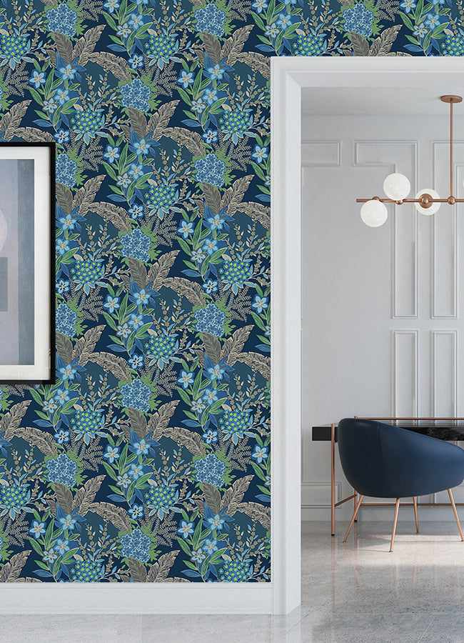 Azure Blue RuJardin Peel and Stick Wallpaper - Brewster Wallcovering