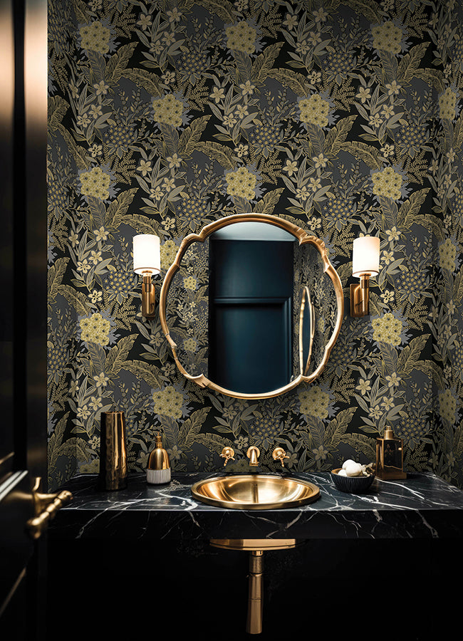 Black RuJardin Peel and Stick Wallpaper - Brewster Wallcovering