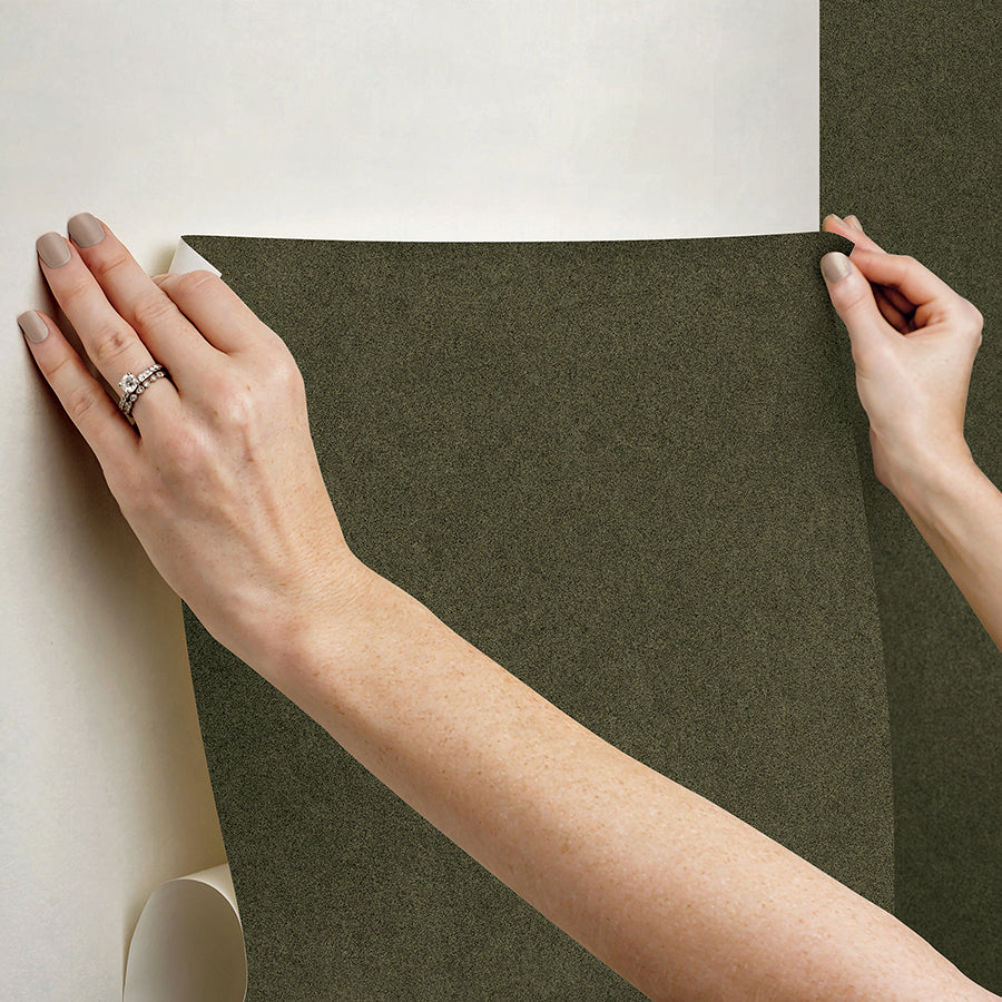 Olive Green RuSuede Peel and Stick Wallpaper - Brewster Wallcovering