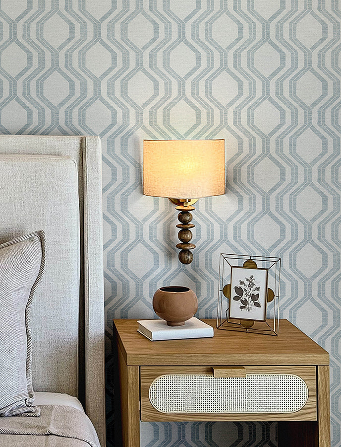 Burton Light Blue Modern Ogee Wallpaper - Brewster Wallcovering