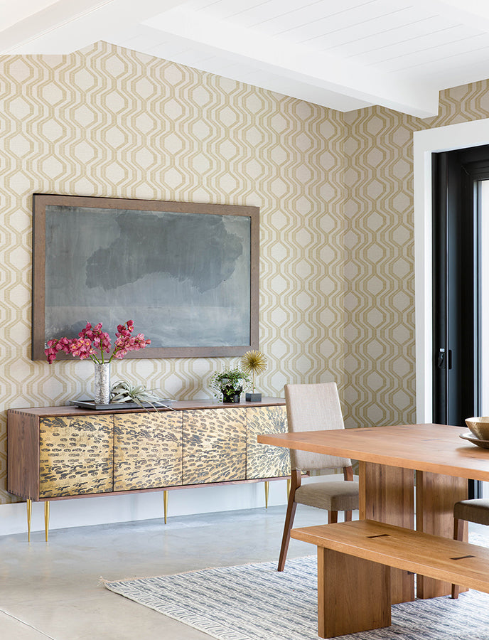 Burton Gold Modern Ogee Wallpaper - Brewster Wallcovering