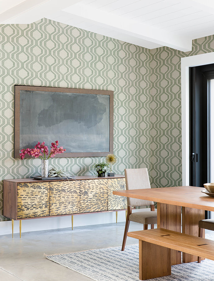 Burton Green Modern Ogee Wallpaper  | Brewster Wallcovering - The WorkRm