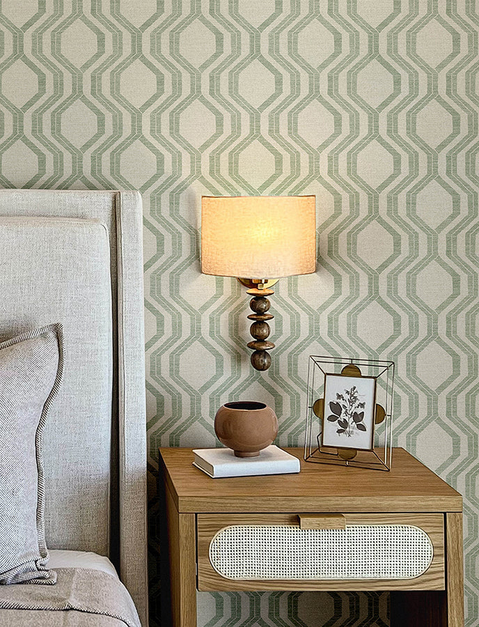 Burton Green Modern Ogee Wallpaper  | Brewster Wallcovering - The WorkRm