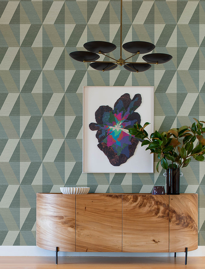 Winslow Green Geometric Faux Grasscloth Wallpaper  | Brewster Wallcovering - The WorkRm