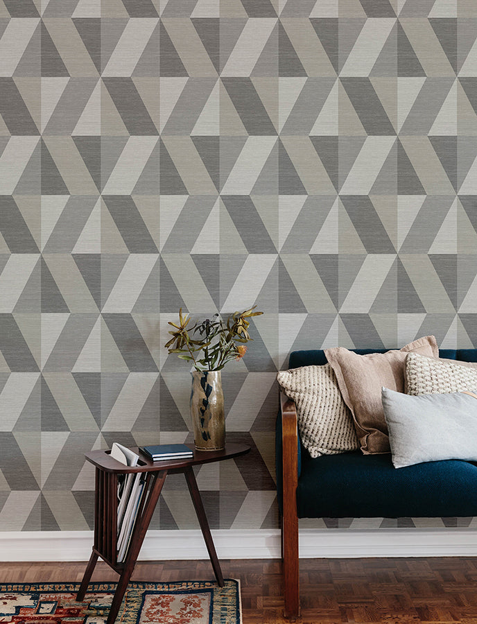 Winslow Stone Geometric Faux Grasscloth Wallpaper - Brewster Wallcovering