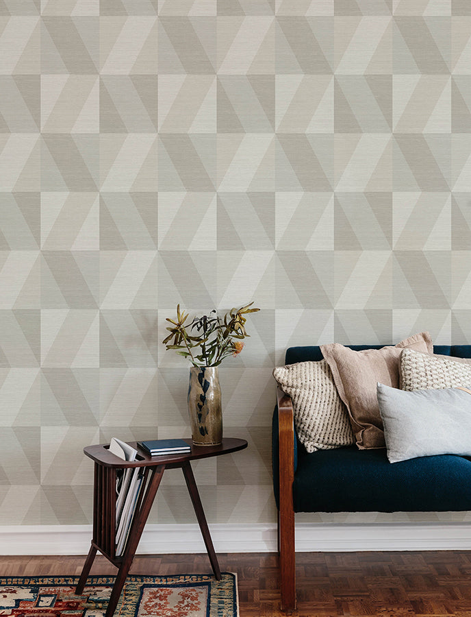 Winslow Bone Geometric Faux Grasscloth Wallpaper - Brewster Wallcovering