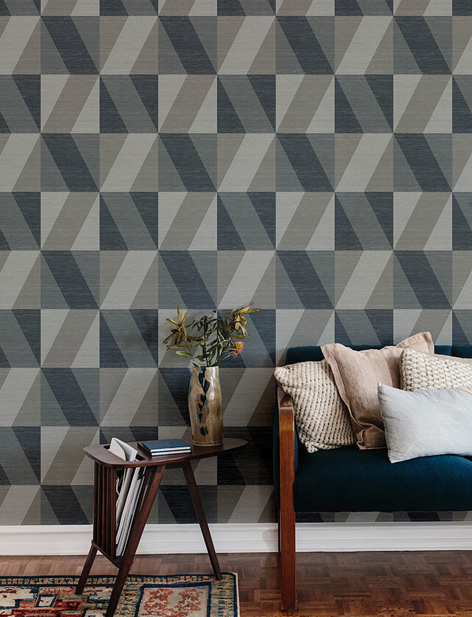 Winslow Slate Geometric Faux Grasscloth Wallpaper  | Brewster Wallcovering - The WorkRm