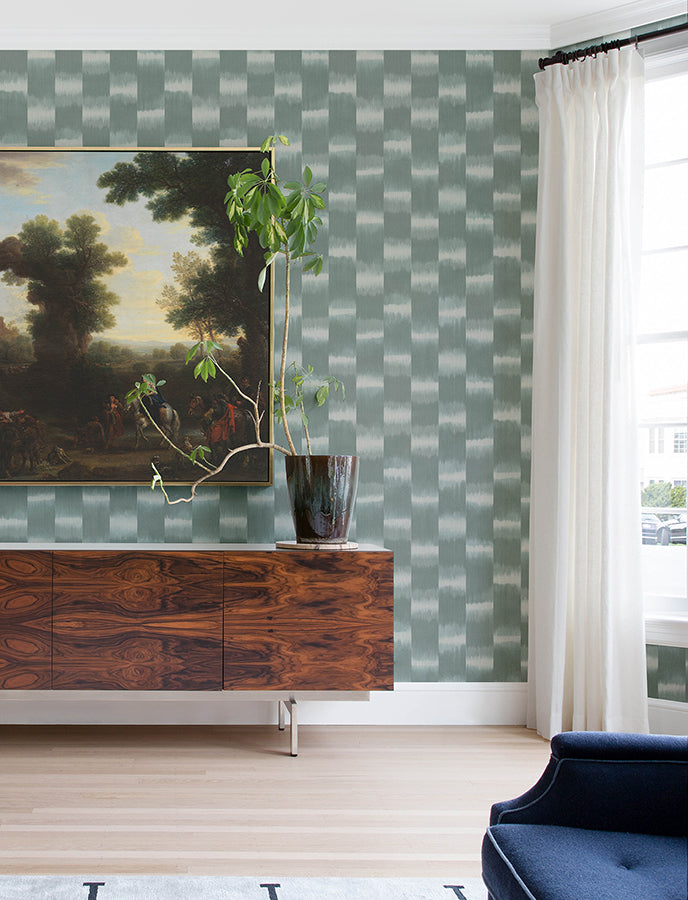 Baldwin Teal Shibori Stripe Wallpaper - Brewster Wallcovering