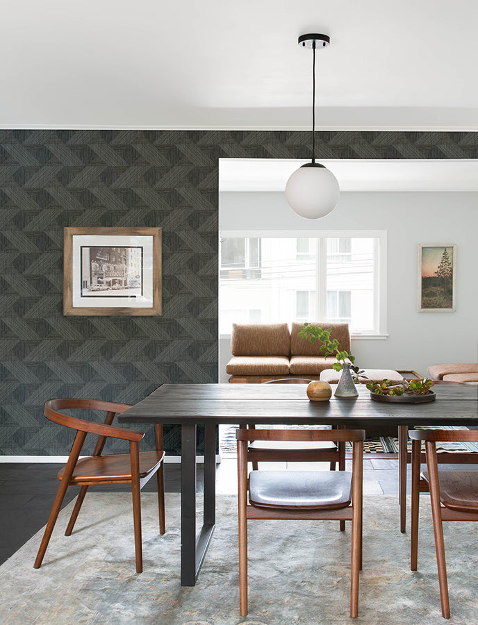 Presley Black Tessellation Wallpaper - Brewster Wallcovering