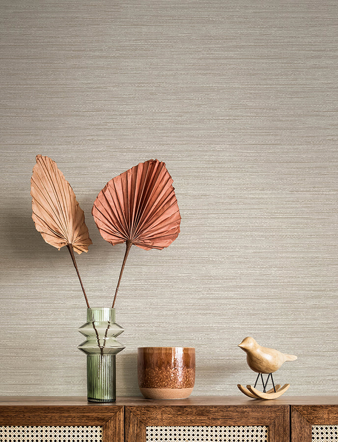 Sheehan Neutral Faux Grasscloth Wallpaper - Brewster Wallcovering