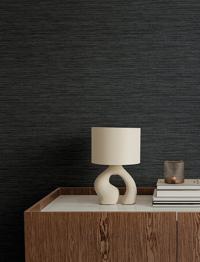 Sheehan Black Faux Grasscloth Wallpaper  | Brewster Wallcovering - The WorkRm