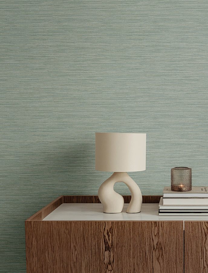 Sheehan Sea Green Faux Grasscloth Wallpaper - Brewster Wallcovering