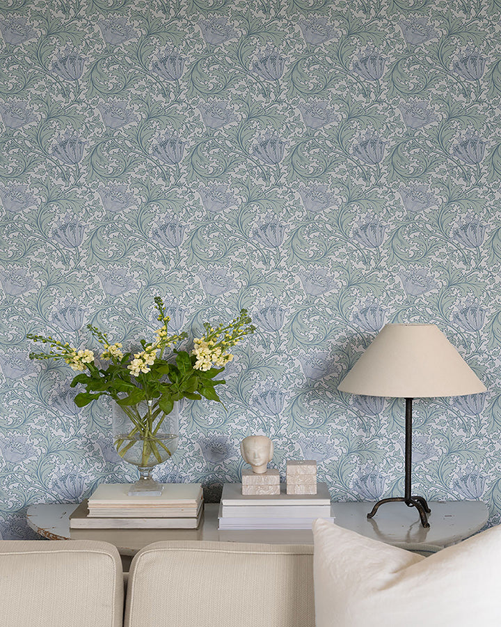 Anemone Blue Floral Trail Wallpaper  | Brewster Wallcovering - The WorkRm