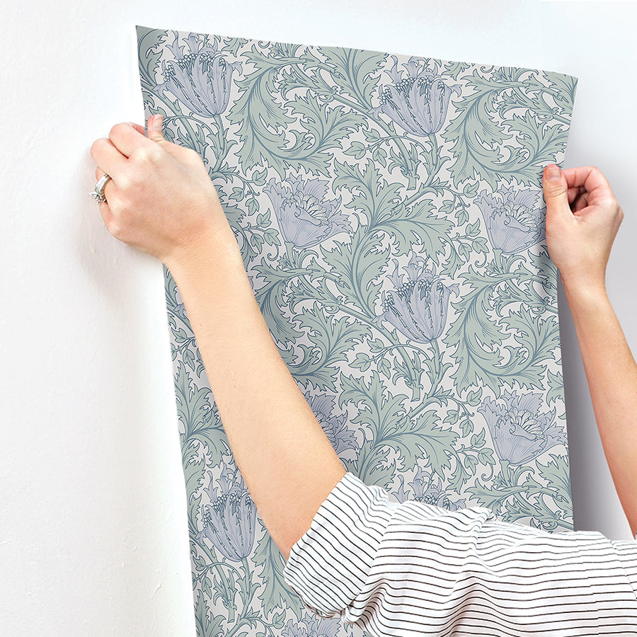 Anemone Blue Floral Trail Wallpaper  | Brewster Wallcovering - The WorkRm