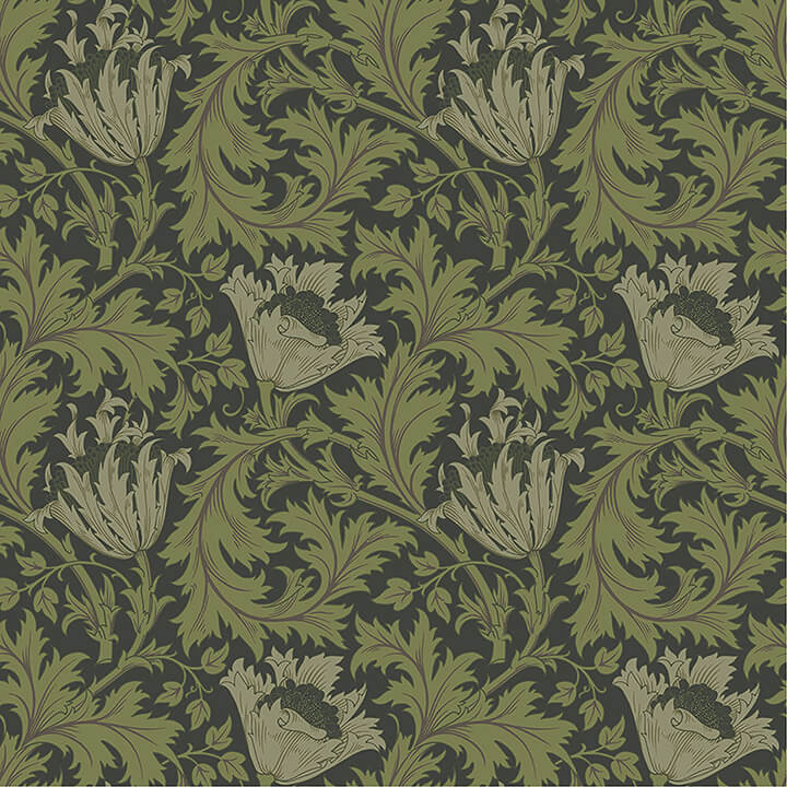 Anemone Dark Green Floral Trail Wallpaper - York Wallcoverings - 4153-82005 - York Wallcoverings Wallpaper