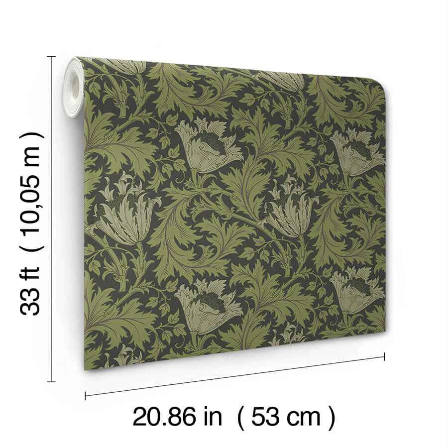 Anemone Dark Green Floral Trail Wallpaper - York Wallcoverings - 4153-82005 - York Wallcoverings Wallpaper