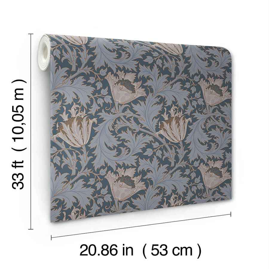 Anemone Dark Blue Floral Trail Wallpaper - York Wallcoverings - 4153-82006 - York Wallcoverings Wallpaper