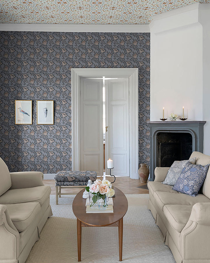 Anemone Dark Blue Floral Trail Wallpaper  | Brewster Wallcovering - The WorkRm