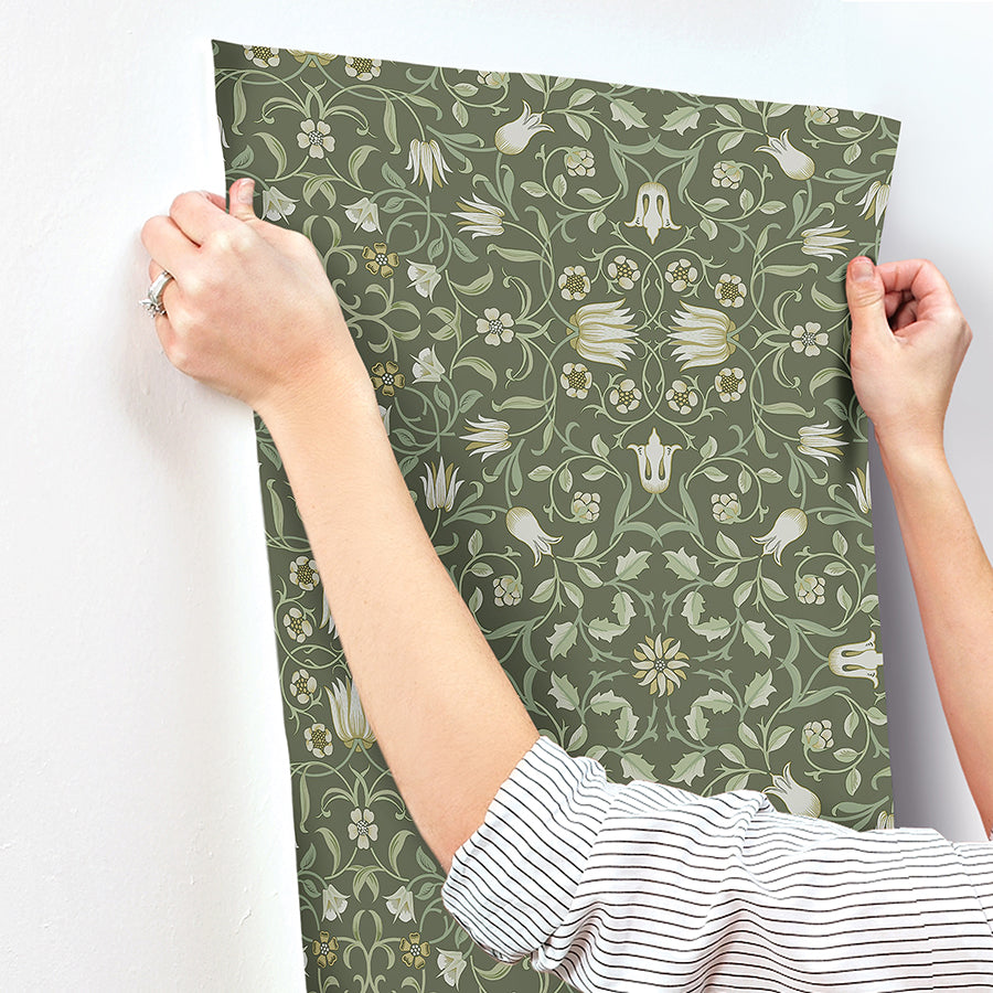 No 1 Holland Park Green Floral Wallpaper - Brewster Wallcovering