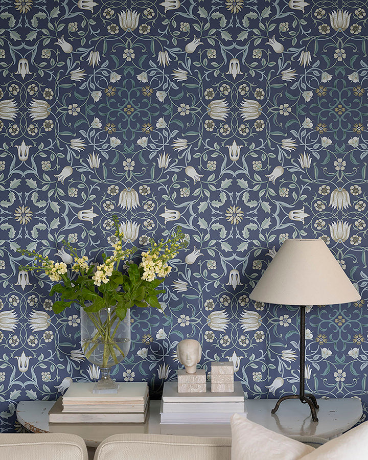 No 1 Holland Park Blue Floral Wallpaper  | Brewster Wallcovering - The WorkRm