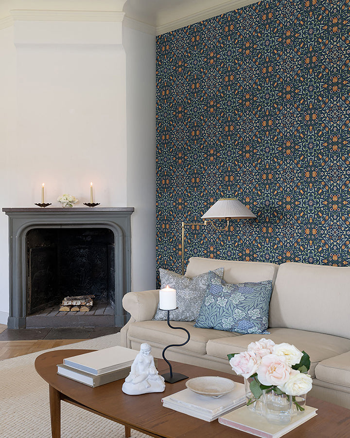 No 1 Holland Park Dark Blue Floral Wallpaper  | Brewster Wallcovering - The WorkRm