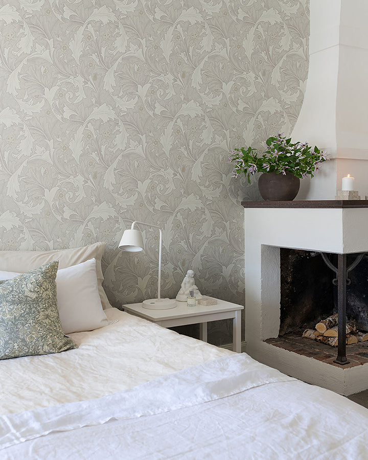 Granville White Leafy Vine Wallpaper  | Brewster Wallcovering - The WorkRm