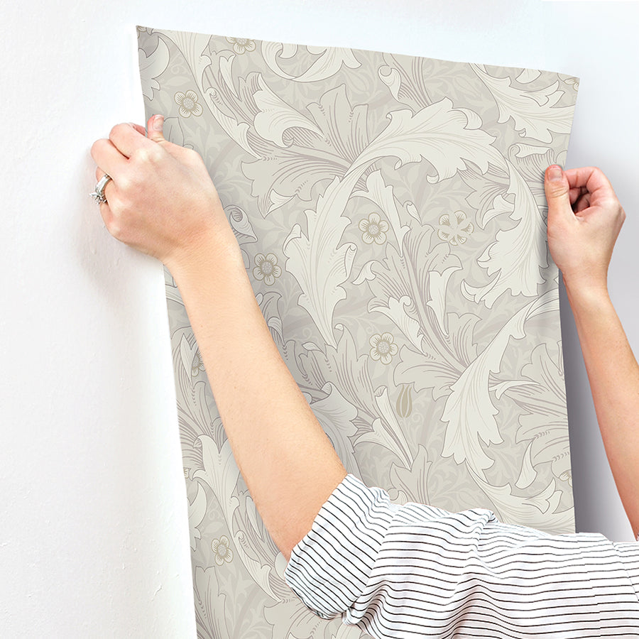 Granville White Leafy Vine Wallpaper  | Brewster Wallcovering - The WorkRm