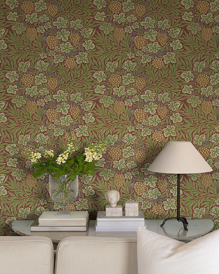 Vine Ruby Woodland Fruits Wallpaper - Brewster Wallcovering