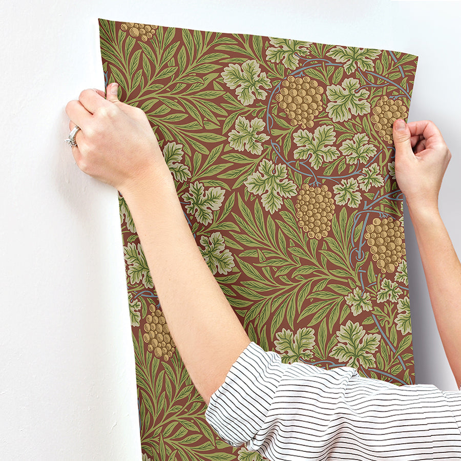 Vine Ruby Woodland Fruits Wallpaper - Brewster Wallcovering