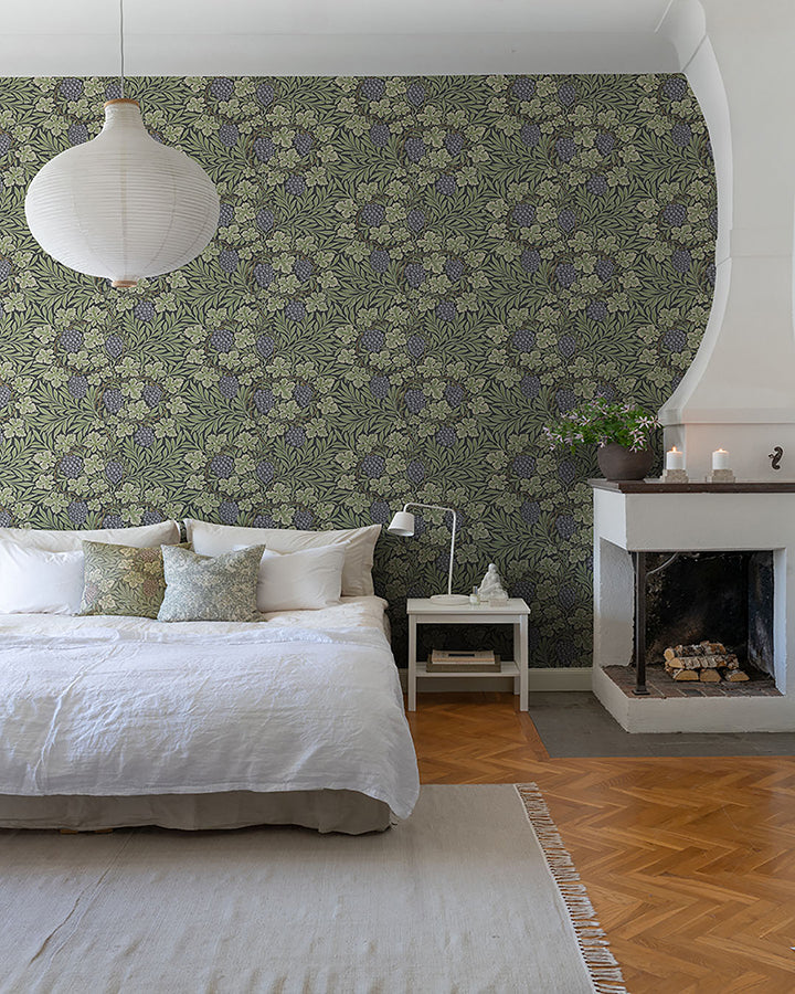 Vine Green Woodland Fruits Wallpaper - Brewster Wallcovering