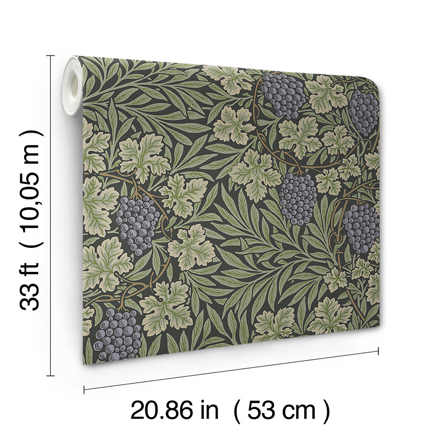 Vine Dark Green Woodland Fruits Wallpaper - Brewster Wallcovering