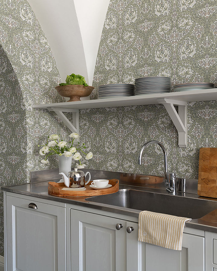 African Marigold Green Floral Wallpaper - Brewster Wallcovering