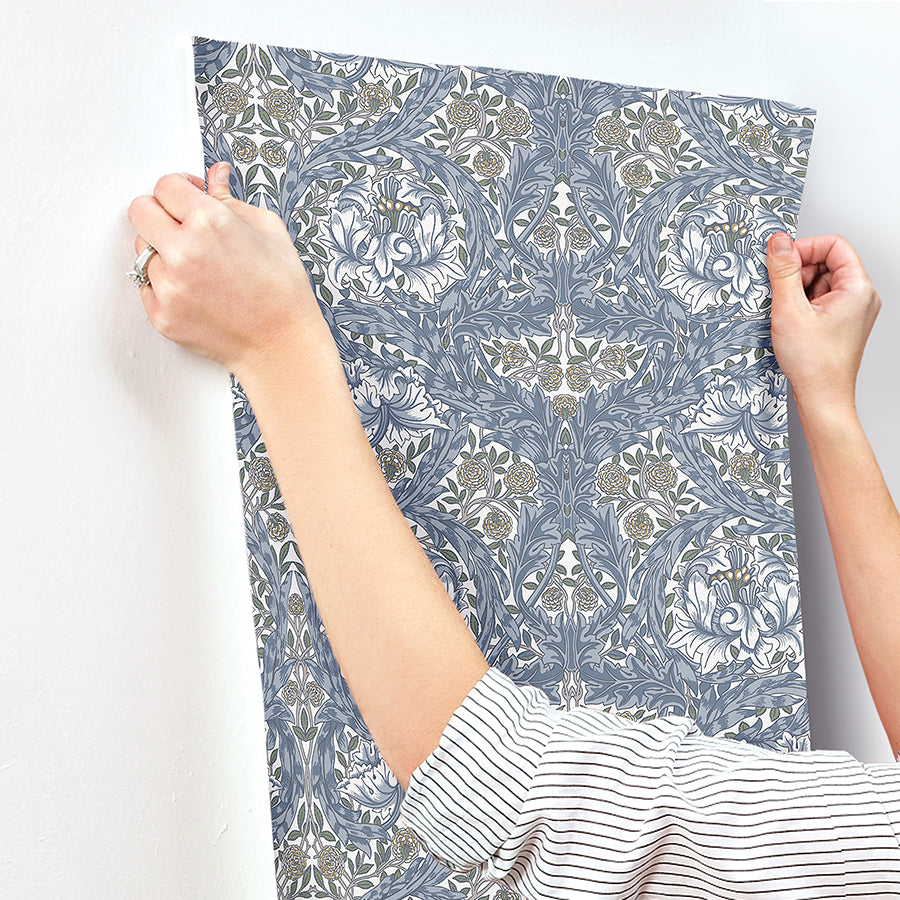 African Marigold Blue Floral Wallpaper  | Brewster Wallcovering - The WorkRm