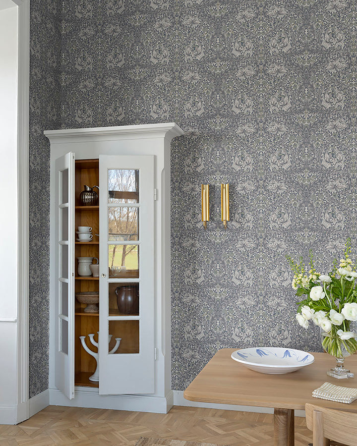 African Marigold Grey Floral Wallpaper  | Brewster Wallcovering - The WorkRm