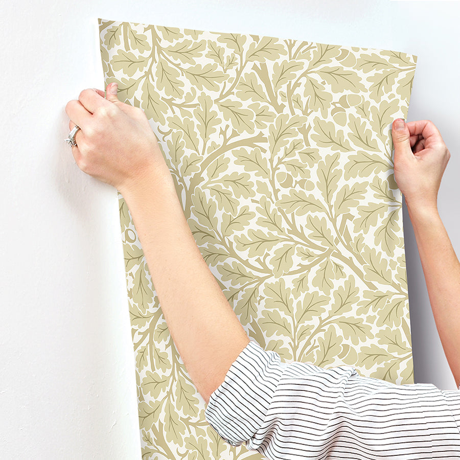 Oak Tree Light Yellow Leaf Wallpaper - Brewster Wallcovering