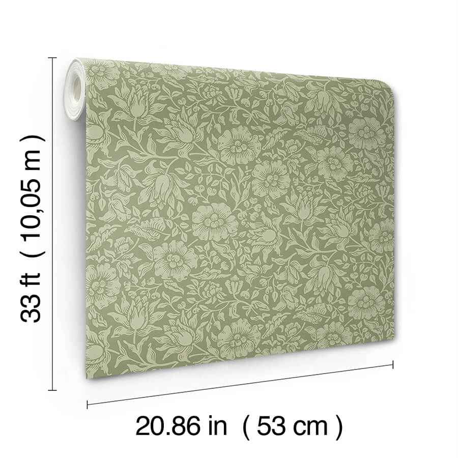 Mallow Green Floral Vine Wallpaper - York Wallcoverings - 4153-82041 - York Wallcoverings Wallpaper