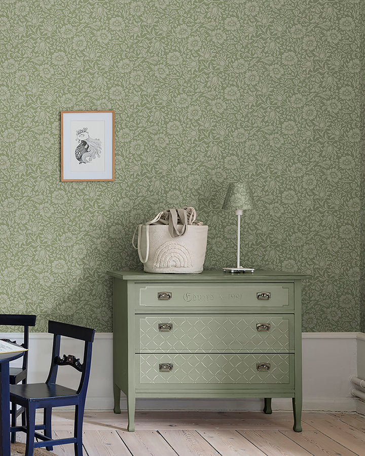 Mallow Green Floral Vine Wallpaper - Brewster Wallcovering