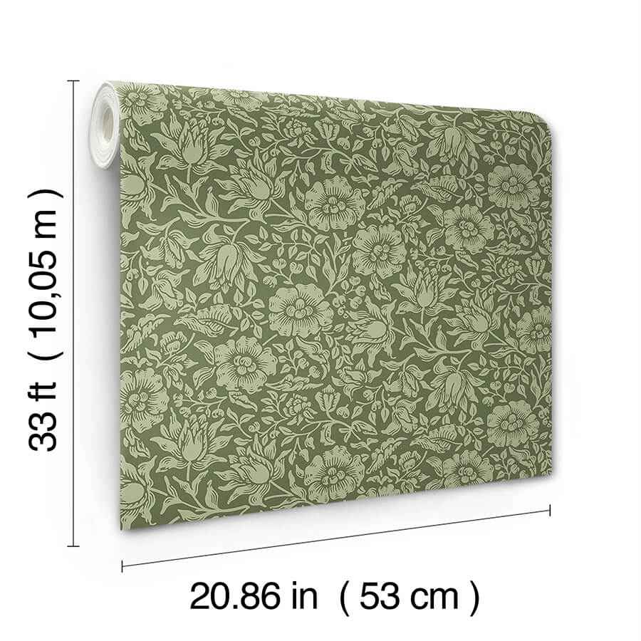Mallow Dark Green Floral Vine Wallpaper - York Wallcoverings - 4153-82042 - York Wallcoverings Wallpaper