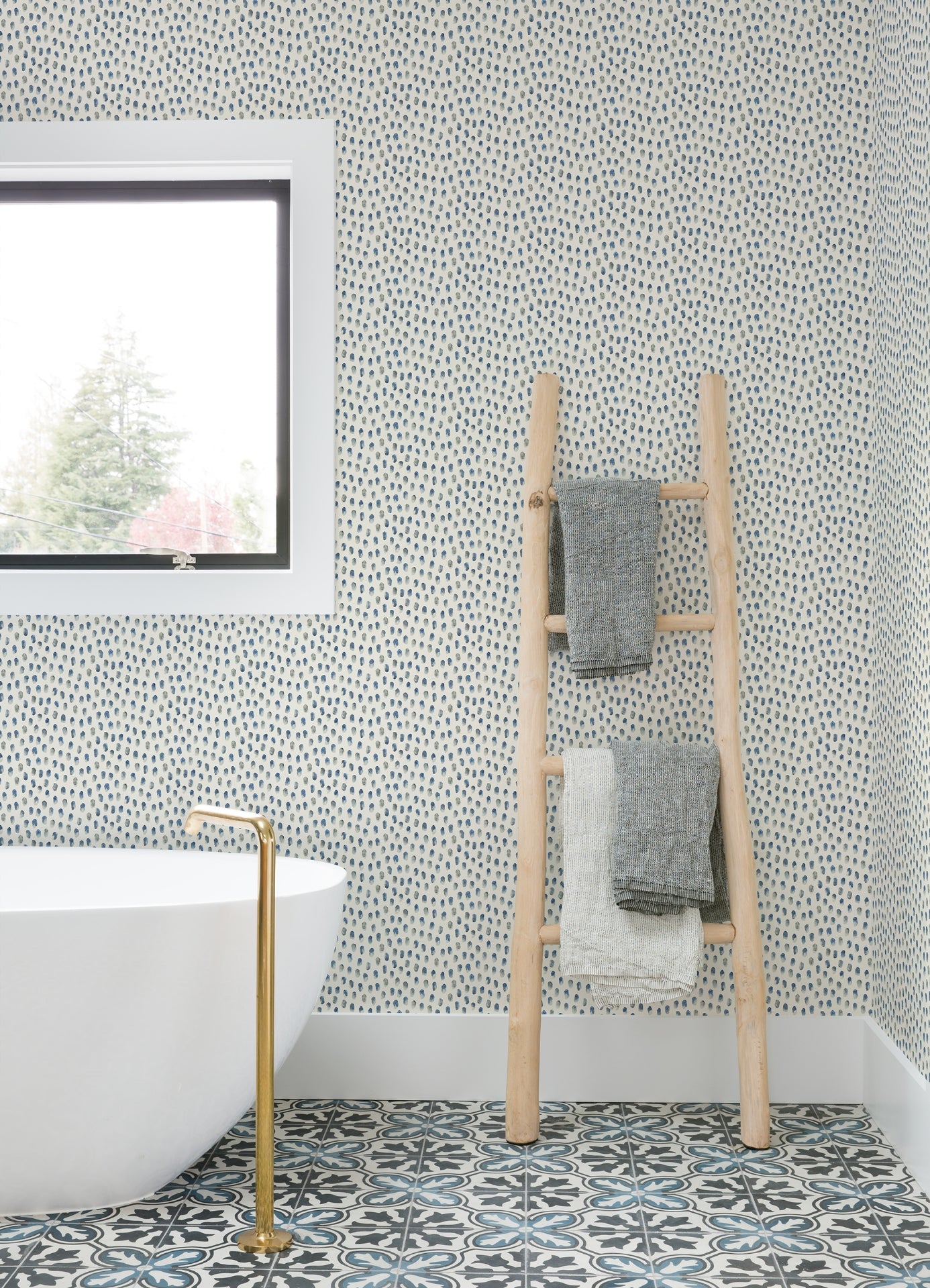 Sand Drips Blue Painted Dots Wallpaper  | Brewster Wallcovering - The WorkRm