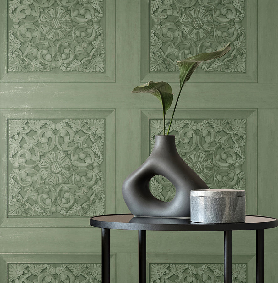 Albie Moss Carved Panel Wallpaper - Brewster Wallcovering