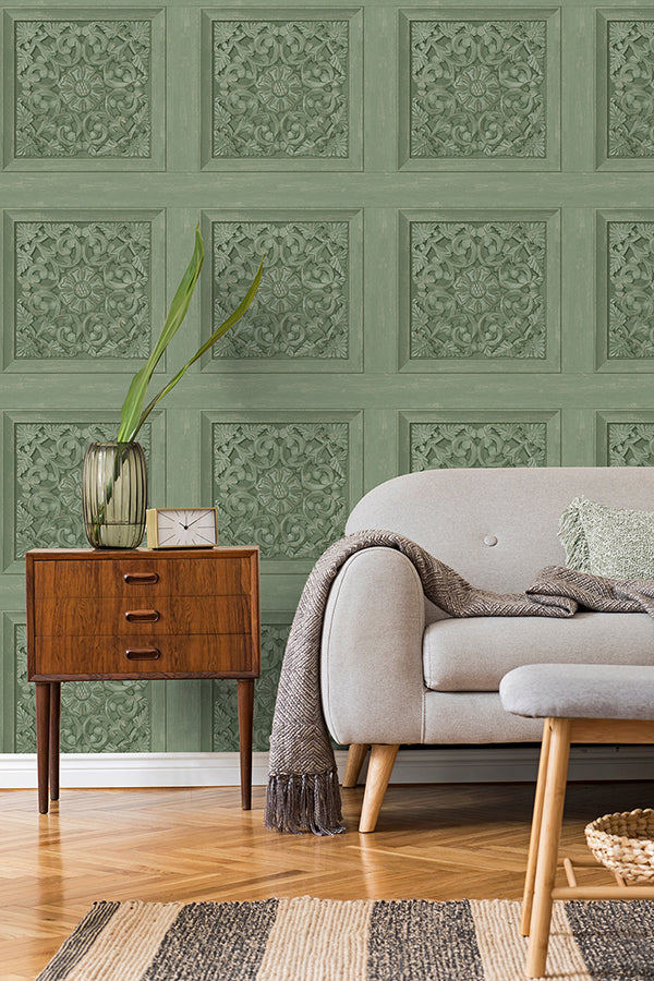 Albie Moss Carved Panel Wallpaper - Brewster Wallcovering