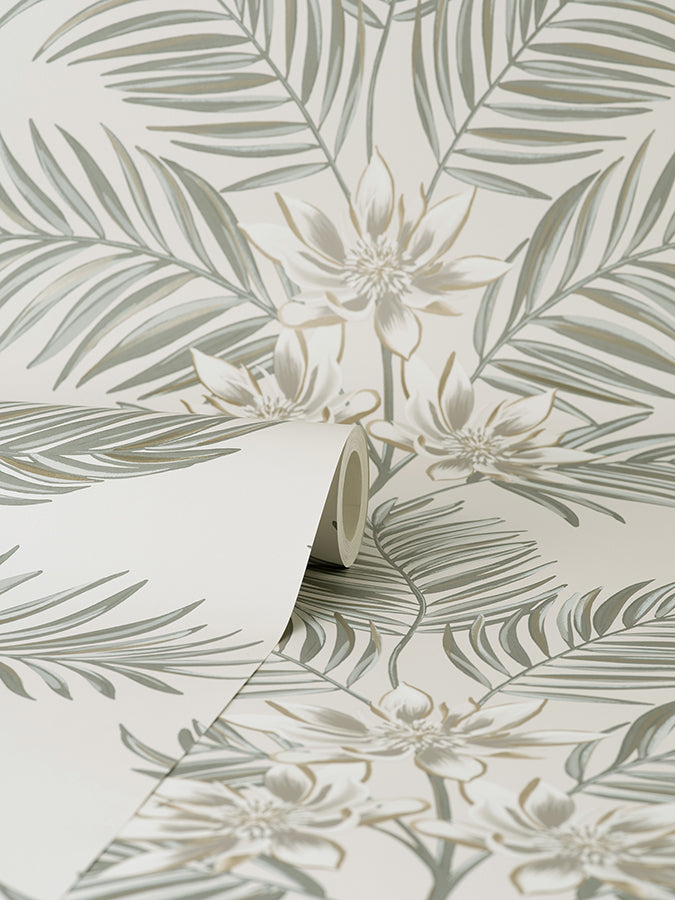 Bali Light Grey Palm Wallpaper - Brewster Wallcovering