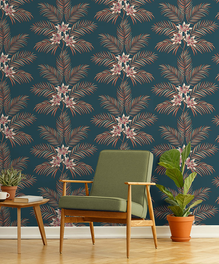 Bali Teal Palm Wallpaper  | Brewster Wallcovering