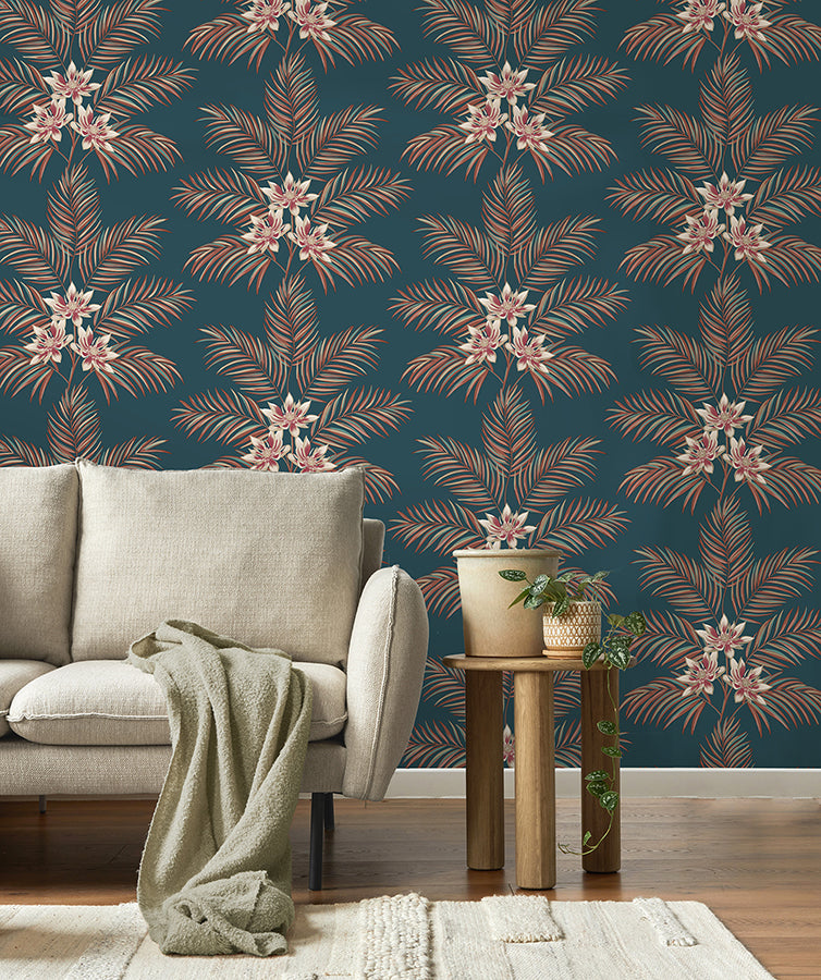 Bali Teal Palm Wallpaper - Brewster Wallcovering